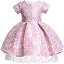 Pretty Satin Flower Lace Girls Short Sleeve Dresses Summer Kids Tutu Birthday Party Dress For Girls Prom Dresses for Girls