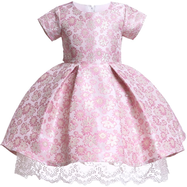 Jolies robes d'été en dentelle à fleurs en Satin pour filles, Tutu à manches courtes, robe de fête d'anniversaire pour enfants, robes de bal pour filles