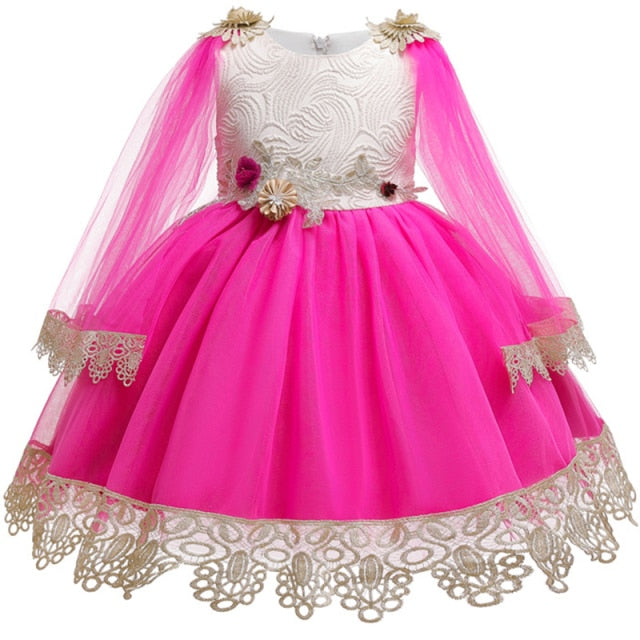Flower Kids Dresses With Lace Shawl for Girls Wedding Party Princess Dresses Baby Girls First Dresses