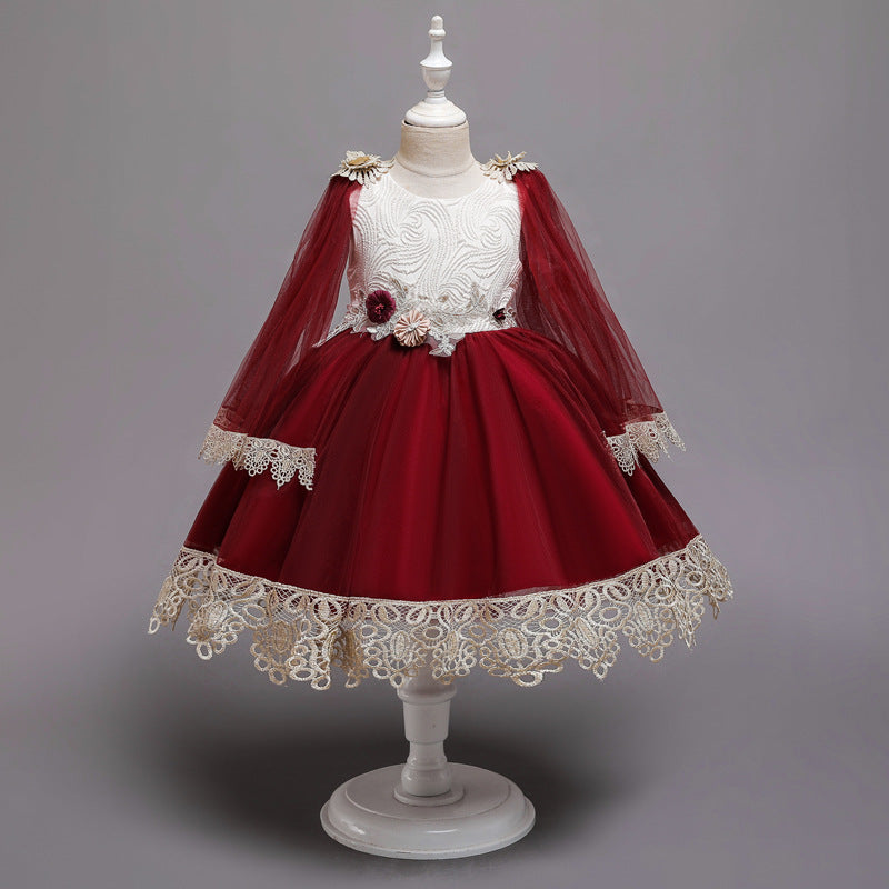 Flower Kids Dresses With Lace Shawl for Girls Wedding Party Princess Dresses Baby Girls First Dresses
