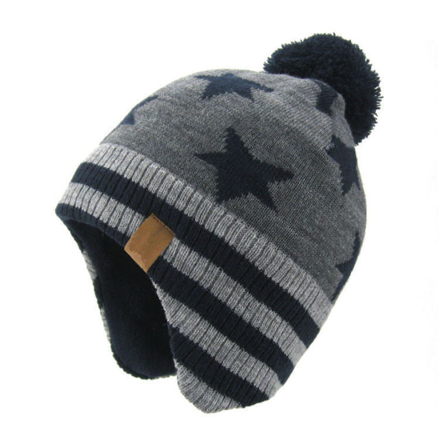 Baby Hats Cotton Knitted Ear Protective Cap For Toddler Girls Winter Boys Hat Kids Pompom Hat Children's Accessories