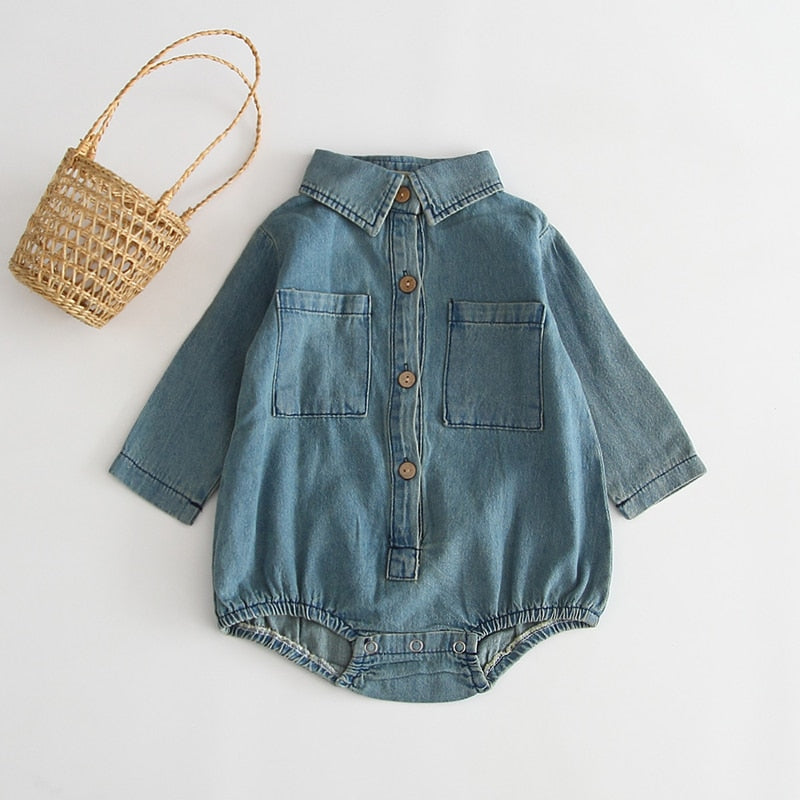 Barboteuse pour nouveau-né garçon et fille, combinaison en Denim à col rabattu, vêtements pour bébé de 0 à 18 mois