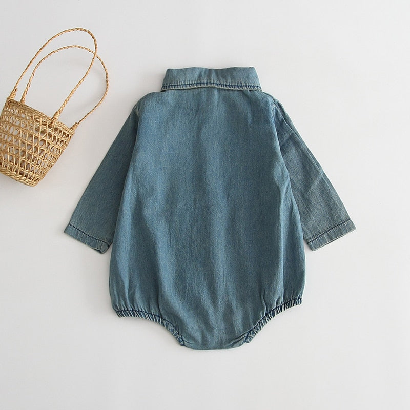 Barboteuse pour nouveau-né garçon et fille, combinaison en Denim à col rabattu, vêtements pour bébé de 0 à 18 mois