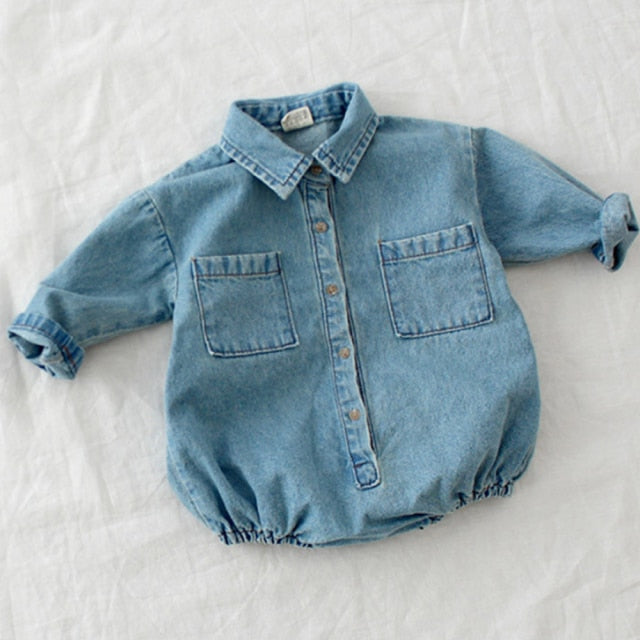 Barboteuse pour nouveau-né garçon et fille, combinaison en Denim à col rabattu, vêtements pour bébé de 0 à 18 mois