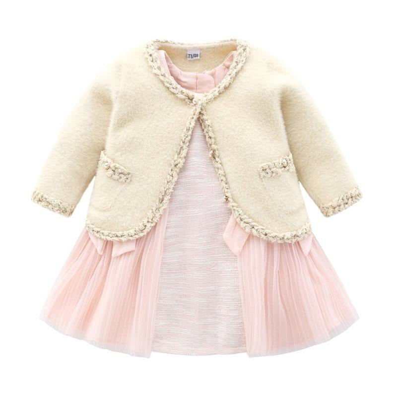 Princess Baby Girl Dresses Autumn Baby Dress Ball Gown Tulle Wedding Party Dress  + Plush Coat cardigan