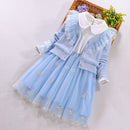 Children Girls Clothing Sets Autumn Winter Big girl 2Pcs Suit Sweater coat+Dress Outwear Cotton Kids Clothes