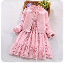 Girls clothing set New autumn winter Children long-sleeved sweater cotton coat+dress two-piece cardigan suit