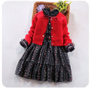 Girls clothing set New autumn winter Children long-sleeved sweater cotton coat+dress two-piece cardigan suit