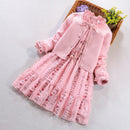Girls clothing set New autumn winter Children long-sleeved sweater cotton coat+dress two-piece cardigan suit