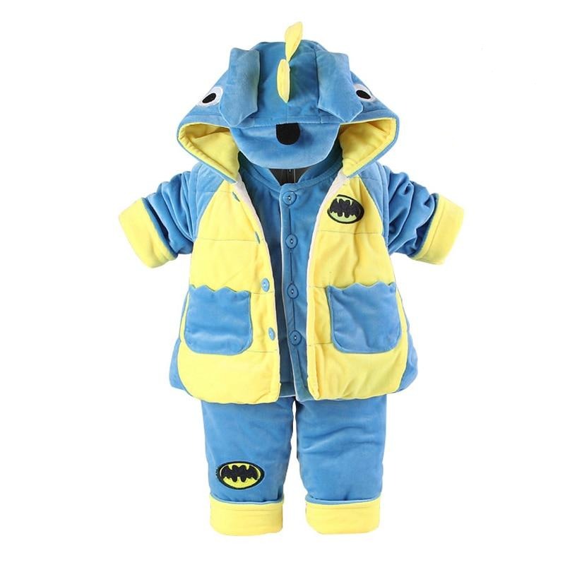 Flanelle dinosaure coton rembourré bébé garçon vêtements bébé ensemble 3 pièces manteau + gilet + pantalon vêtements pour bébés pour 0-2 ans