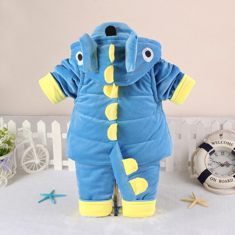 Flanelle dinosaure coton rembourré bébé garçon vêtements bébé ensemble 3 pièces manteau + gilet + pantalon vêtements pour bébés pour 0-2 ans