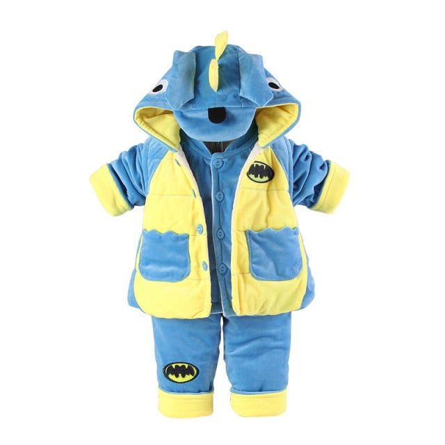 Flanelle dinosaure coton rembourré bébé garçon vêtements bébé ensemble 3 pièces manteau + gilet + pantalon vêtements pour bébés pour 0-2 ans