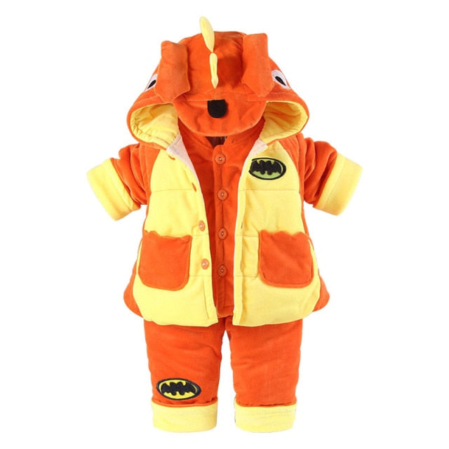 Flanelle dinosaure coton rembourré bébé garçon vêtements bébé ensemble 3 pièces manteau + gilet + pantalon vêtements pour bébés pour 0-2 ans