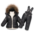 Ensemble de vêtements d'hiver pour garçons et filles, manteau en duvet de canard blanc + salopette, 2 pièces, vêtements de neige pour enfants, combinaison de Ski coupe-vent