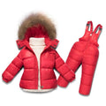 Ensemble de vêtements d'hiver pour garçons et filles, manteau en duvet de canard blanc + salopette, 2 pièces, vêtements de neige pour enfants, combinaison de Ski coupe-vent