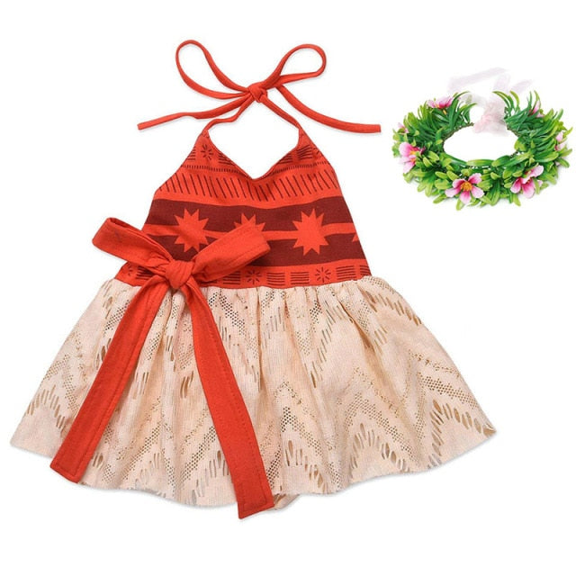 Baby Girls Moana Summer Dress Kids Tutu Bow Beach Sundress Toddler