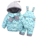 Winter Clothing Set For Boys Girls Dots Dark Down Coat +Overalls Suits Warm Windproof Snowsuit Toddler Children Suit
