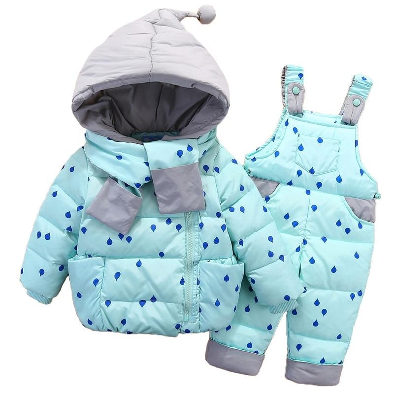 Ensemble de vêtements d'hiver pour garçons et filles, manteau en duvet foncé à pois + salopette, combinaison de neige chaude et coupe-vent pour enfants en bas âge